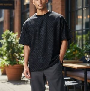Stylish Soft Louis Vuitton Black and Dark Gray Monogram Short Sleeve Tee